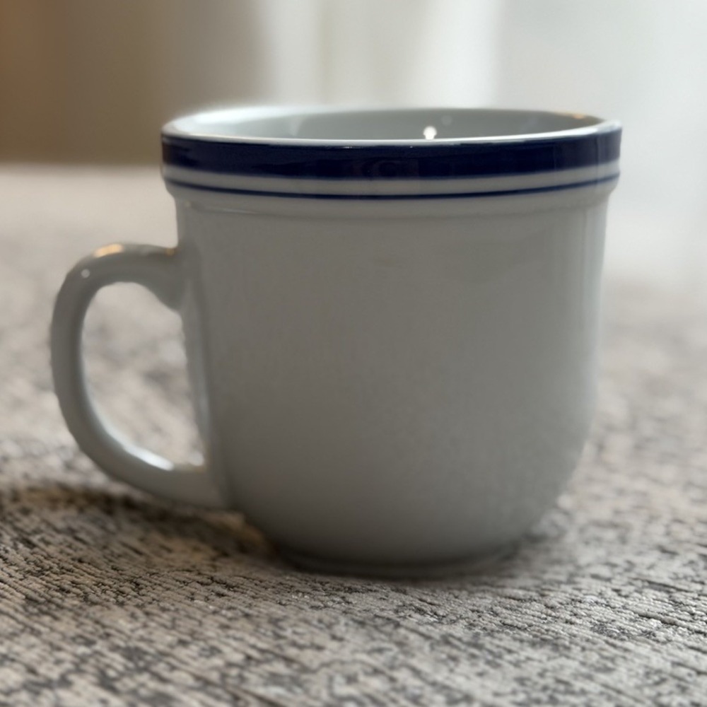 Pottery Barn Mug Club Blue Striped Coffee‎ Tea Cup Replacement White